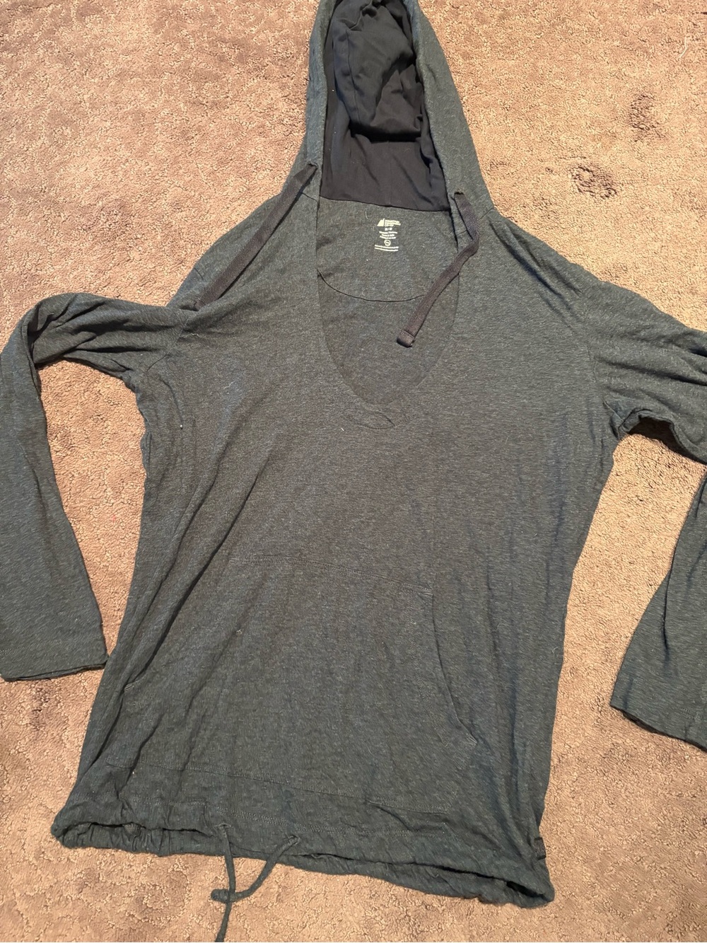 Women’s Charcoal V-Neck Hooded Pullover Sweatshirt